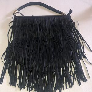 Black fringe shoulder bag